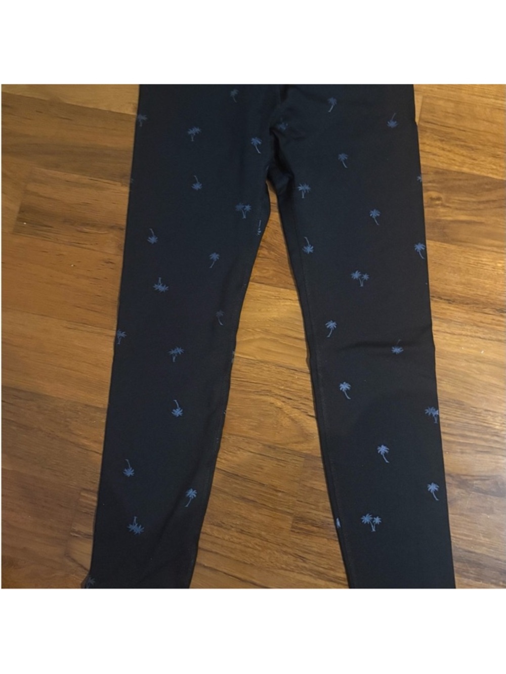 Beyond Yoga Black Leggings with Blue Palm Motif
